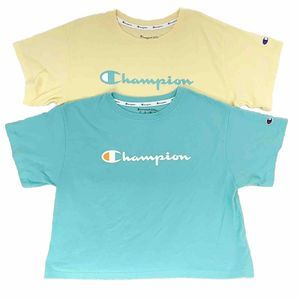 Champion Cropped Tshirt Oversized M L Top Bundle Short Sleeves Knit Yellow Aqua